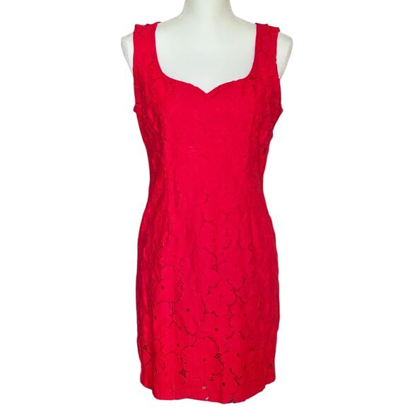 KARL‎ LAGERFELD Sleeveless Sweetheart Neckline Lace Embroidered Red Dress-Size S - Picture 1 of 9